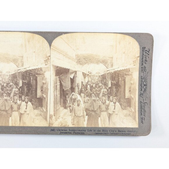 Set of 4 Antique Stereoview cards of Jerusalem, Cattle Market day, Christian - Picture 6 of 8